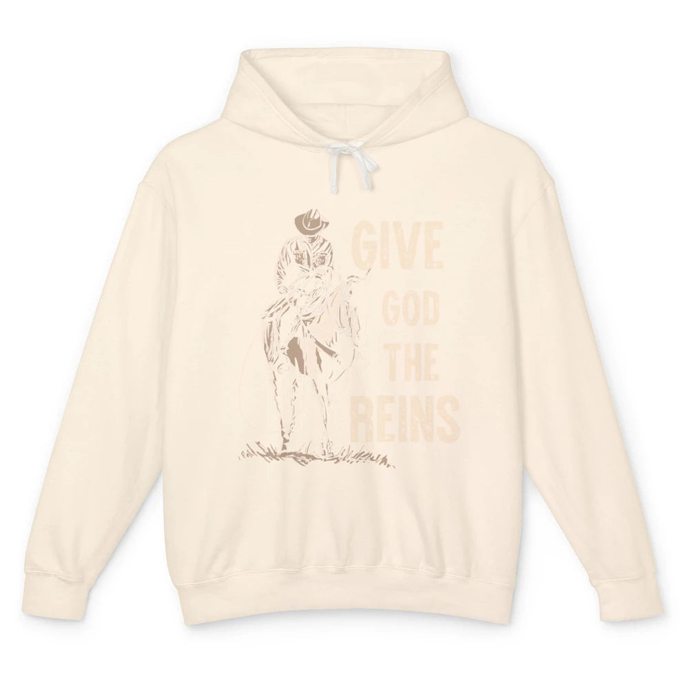 Give God The Rein Cowboy Retro Desert Cactus Western Country Unisex Lightweight Hoodie