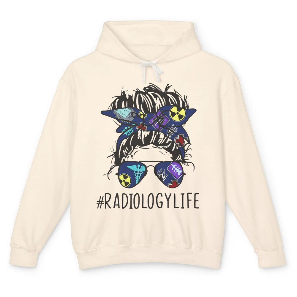 Radiology Life Radiologist Messy Bun Bandana X-Ray Tech Unisex Lightweight Hoodie