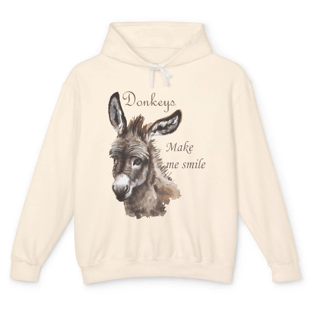 Watercolor Donkey Make Me Smile Farming Life Farm Animal Unisex Lightweight Hoodie