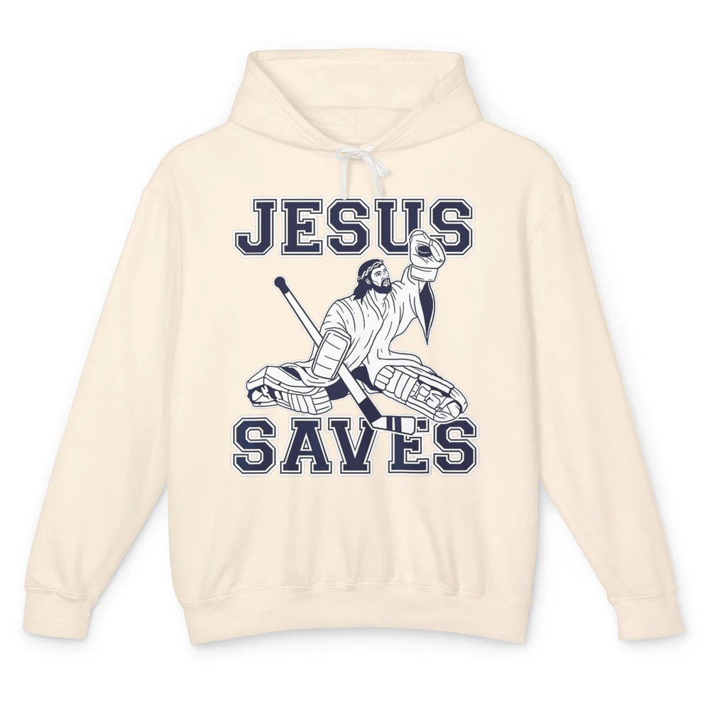 Funny Jesus Saves Ice Hockey Player Sports Game God Humor Unisex Lightweight Hoodie