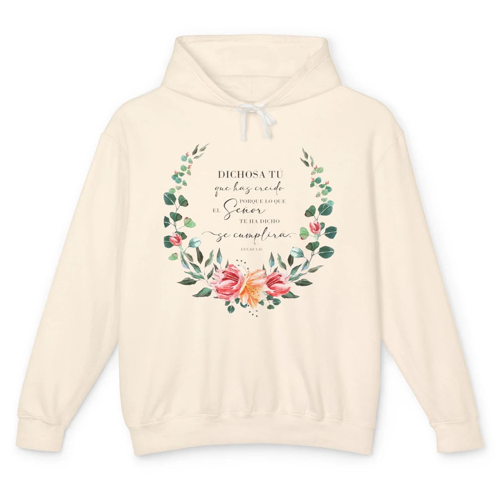 Floral Spanish Bible Dichosa Tú Que Has Creído Christian Unisex Lightweight Hoodie