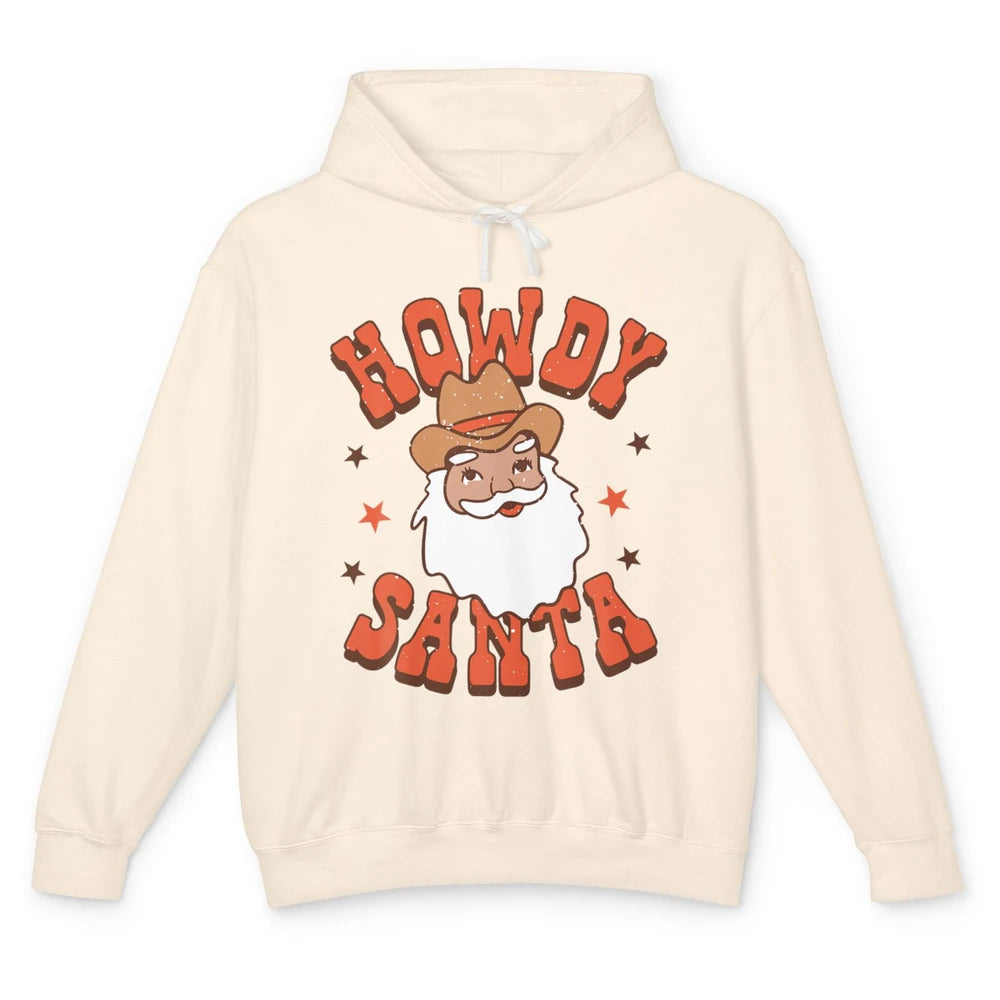 Howdy Santa Claus Western Cowboy Merry Christmas Retro Xmas Unisex Lightweight Hoodie