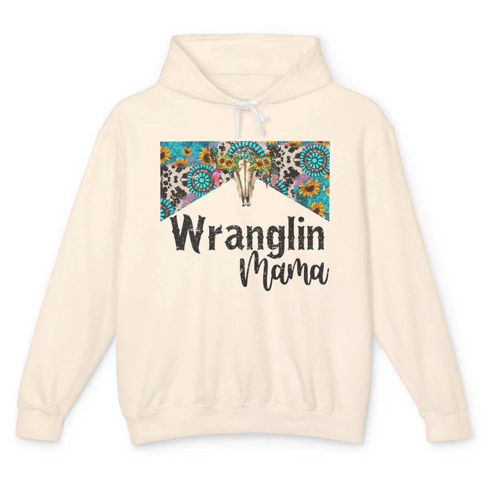 Sunflower Leopard Bull Skull Wrangling Mama Western Country Unisex Lightweight Hoodie