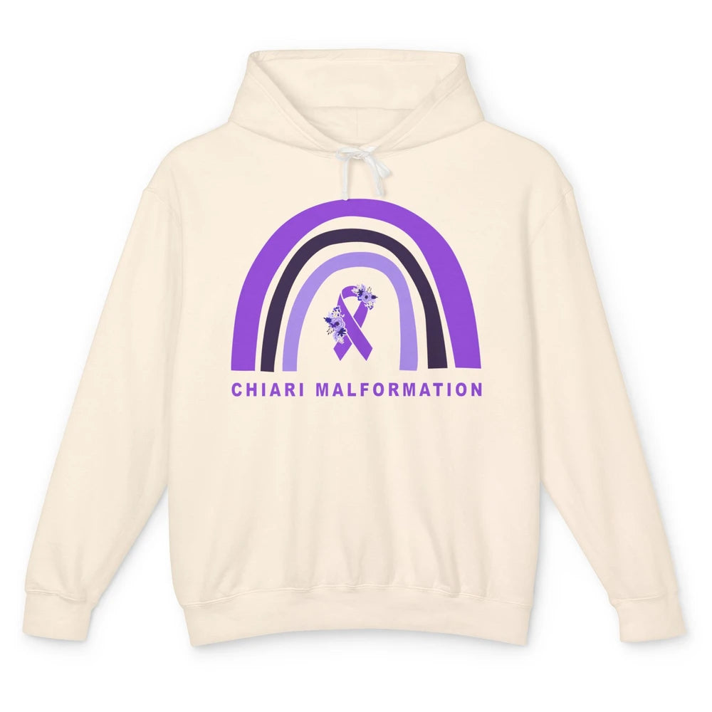 Chiari Malformation Awareness Floral Purple Ribbon Rainbow Unisex Lightweight Hoodie