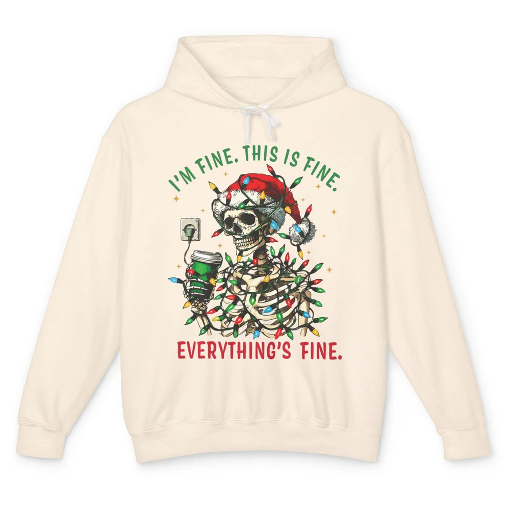 Funny Skull Everything Is Fine Christmas Lights Skeleton Xmas Sarcastic Unisex Lightweight Hoodie