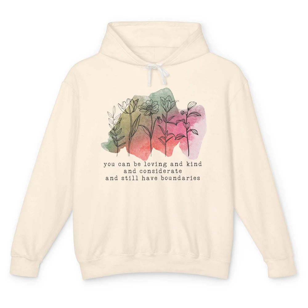 Wildflowers Boundaries Self Love Mental Health Therapist Unisex Lightweight Hoodie