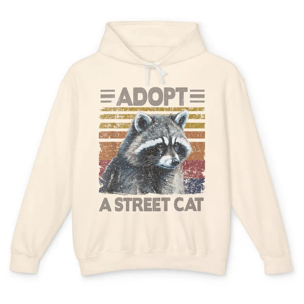 Retro Adopt A Street Cat Raccoon Watercolor Possum Adoption Unisex Lightweight Hoodie