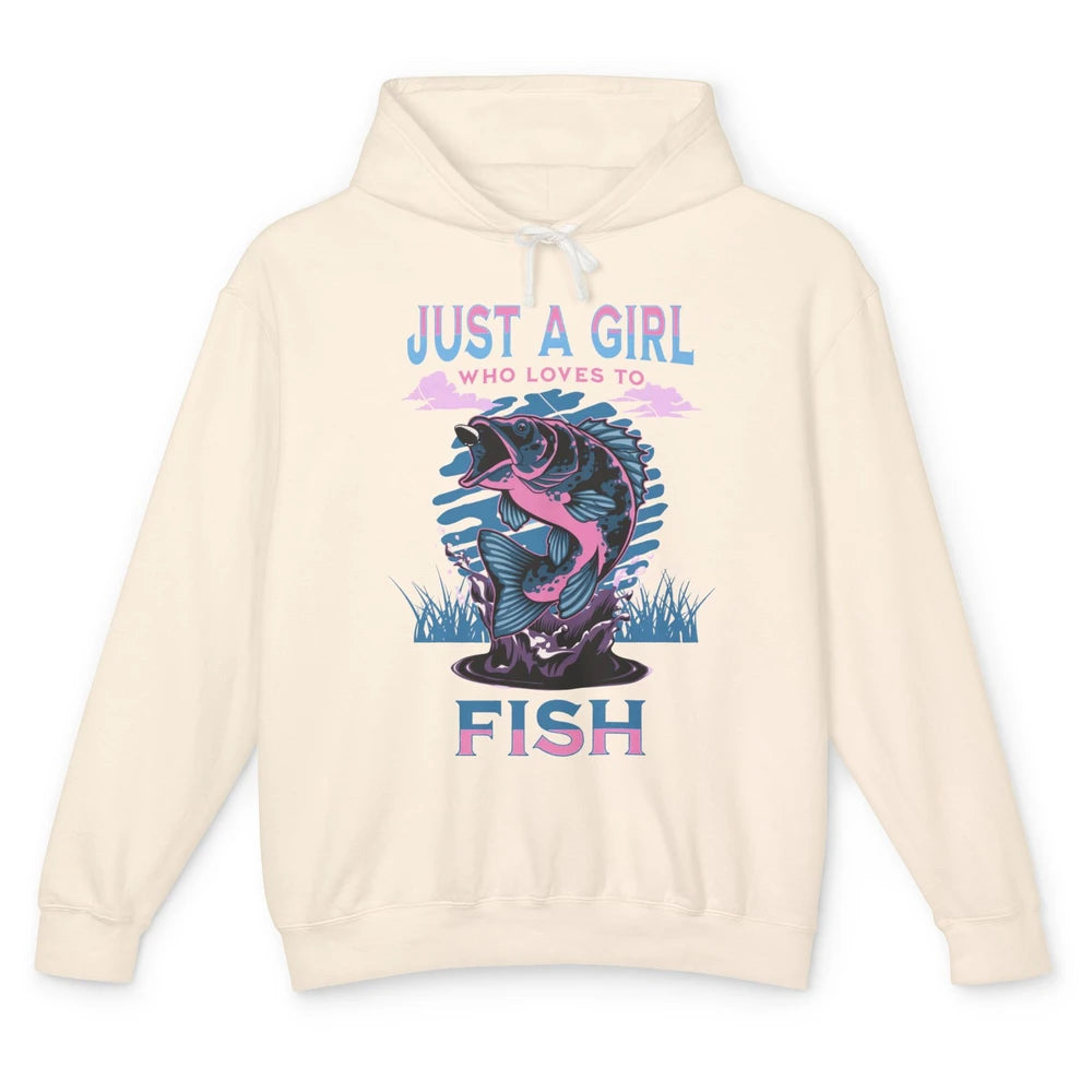 Fisherwoman Just A Girl Who Loves Fishing Reel Girls Fish Unisex Lightweight Hoodie