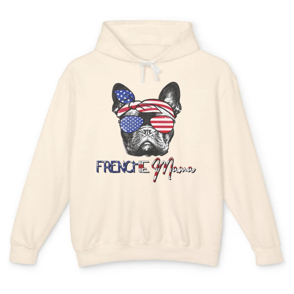 French Bulldog US Flag Glasses July 4th Patriot Frenchie Mom Unisex Lightweight Hoodie