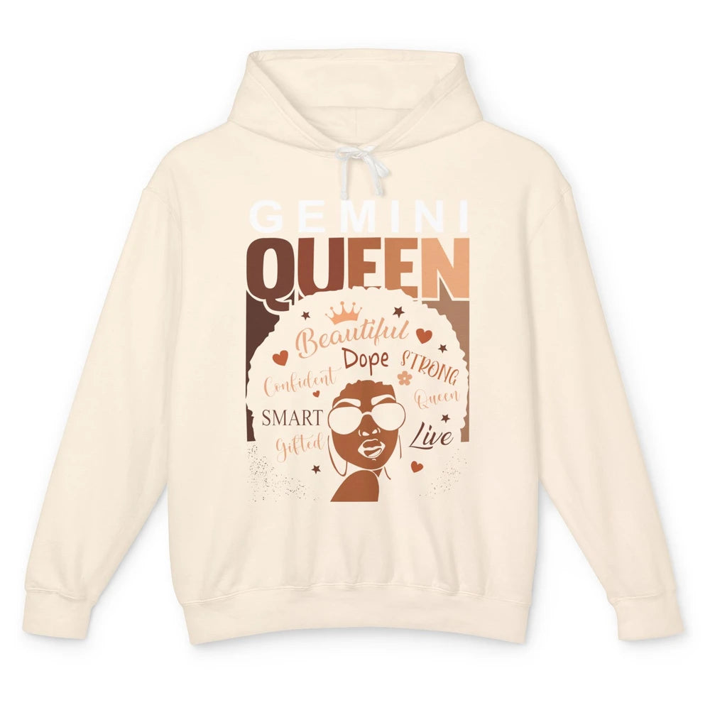 Afro Girl Melanin Gemini Queen Born in June Black Queen Gift Unisex Lightweight Hoodie