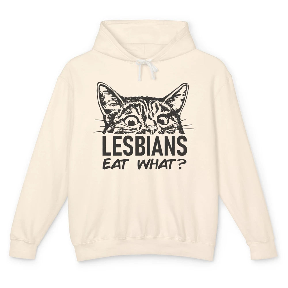 Funny Black Cat Lesbians Eat What LGBTQ Sarcastic Cat Mom Unisex Lightweight Hoodie