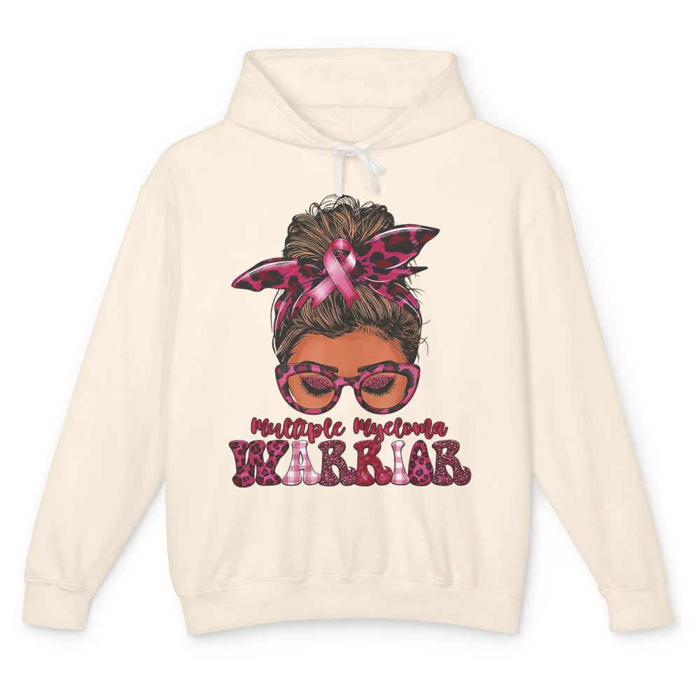 Multiple Myeloma Cancer Warrior Leopard Messy Hair Bun Woman Unisex Lightweight Hoodie