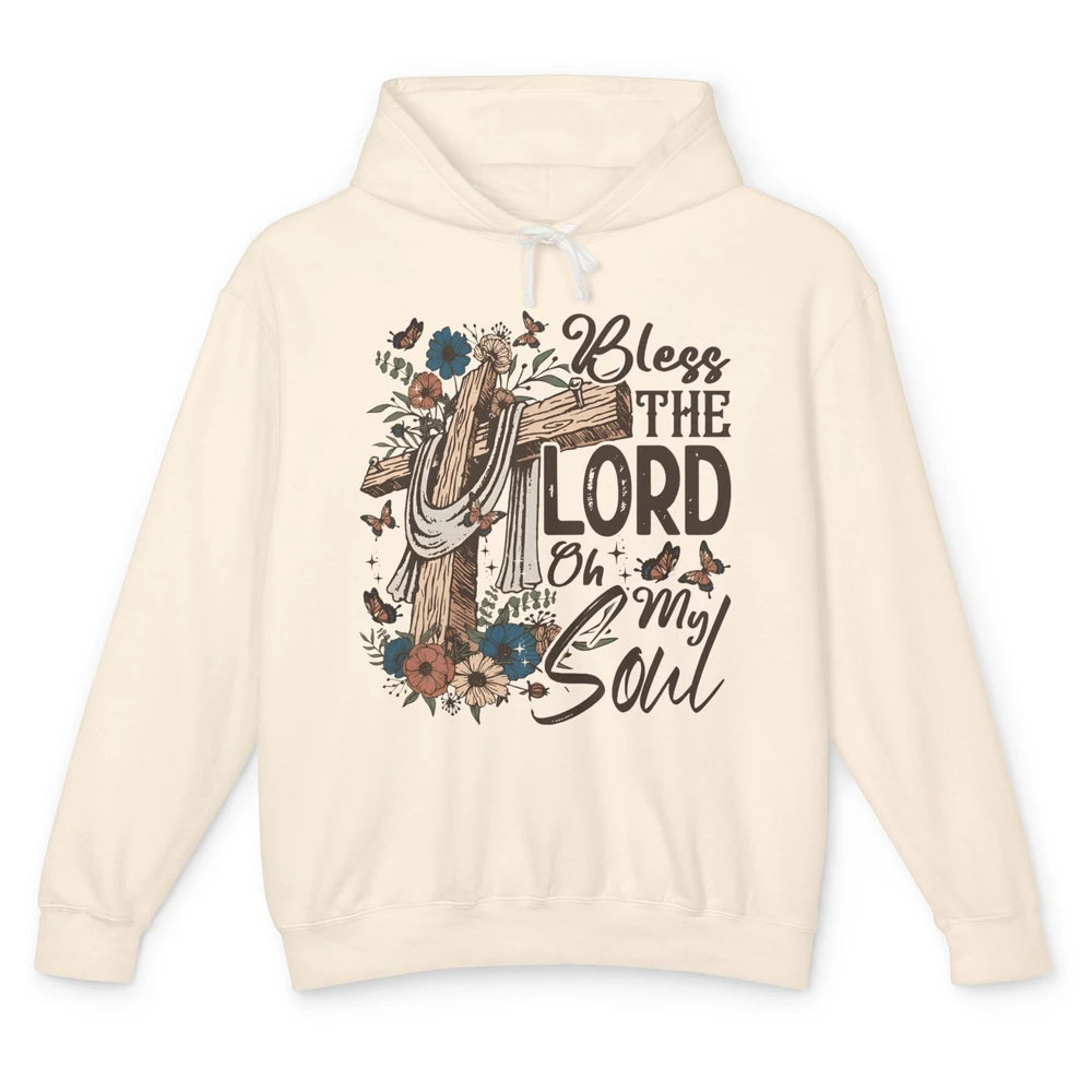 Retro Christian Floral Jesus Cross Bless The Lord Oh My Soul Unisex Lightweight Hoodie