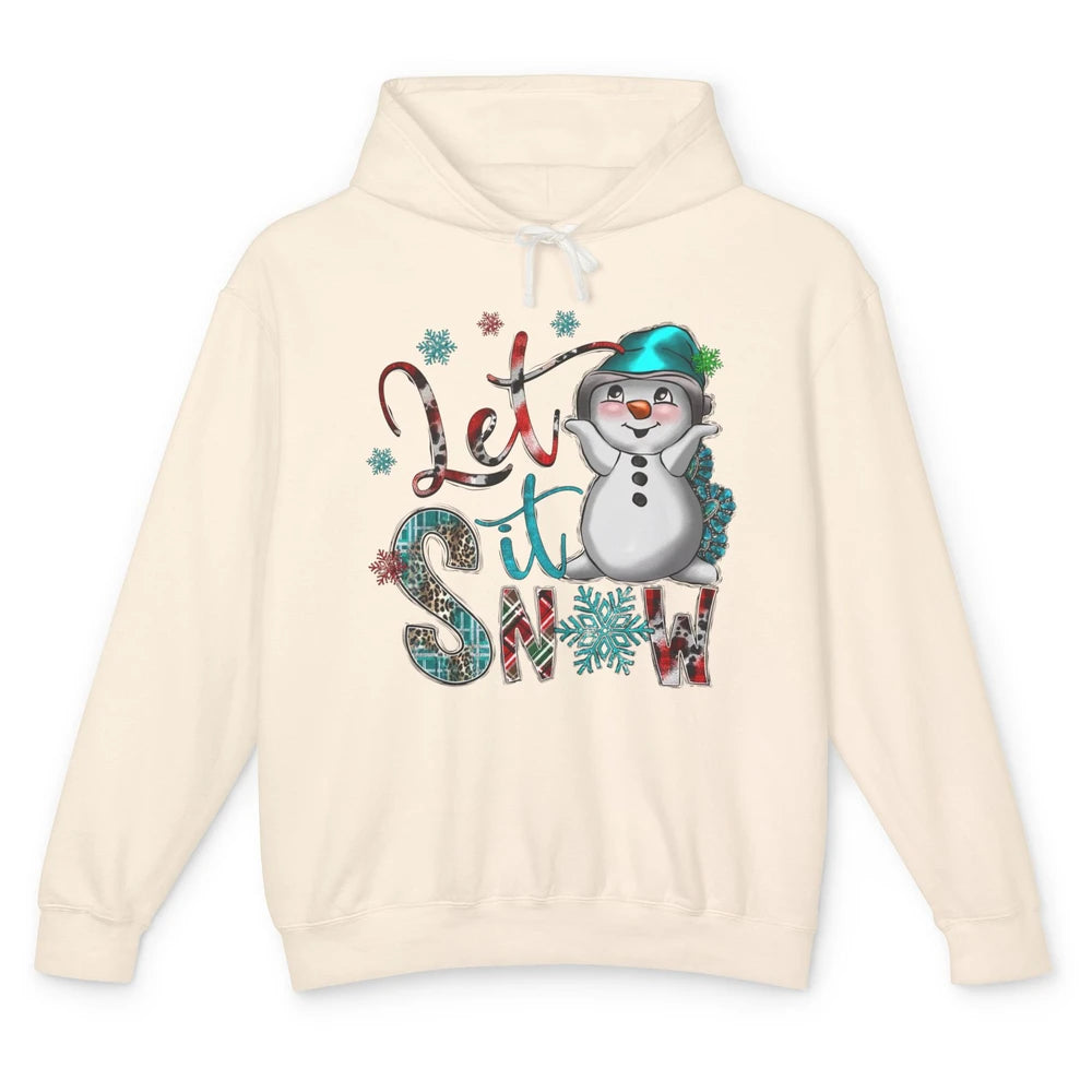 Leopard Snow Man Let It Snow Snowflakes Western Christmas Unisex Lightweight Hoodie