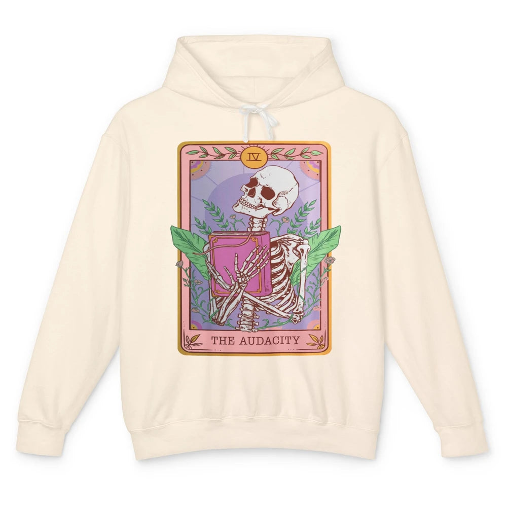 Retro Skeleton Reading Book The Audacity Plants Tarot Card Unisex Lightweight Hoodie