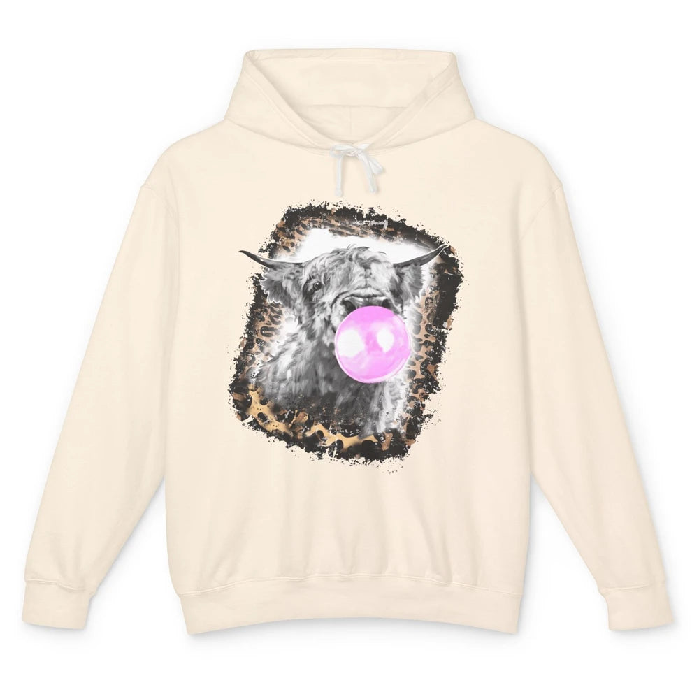 Retro Highland Cow Leopard Bubble Gum Western Farm Animals Unisex Lightweight Hoodie