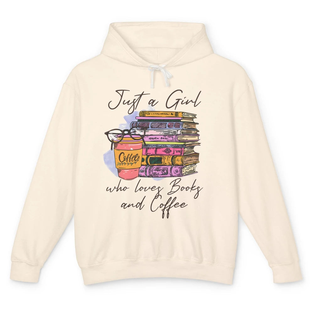 Retro Books Just A Girl Who Loves Books And Coffee Reading Unisex Lightweight Hoodie