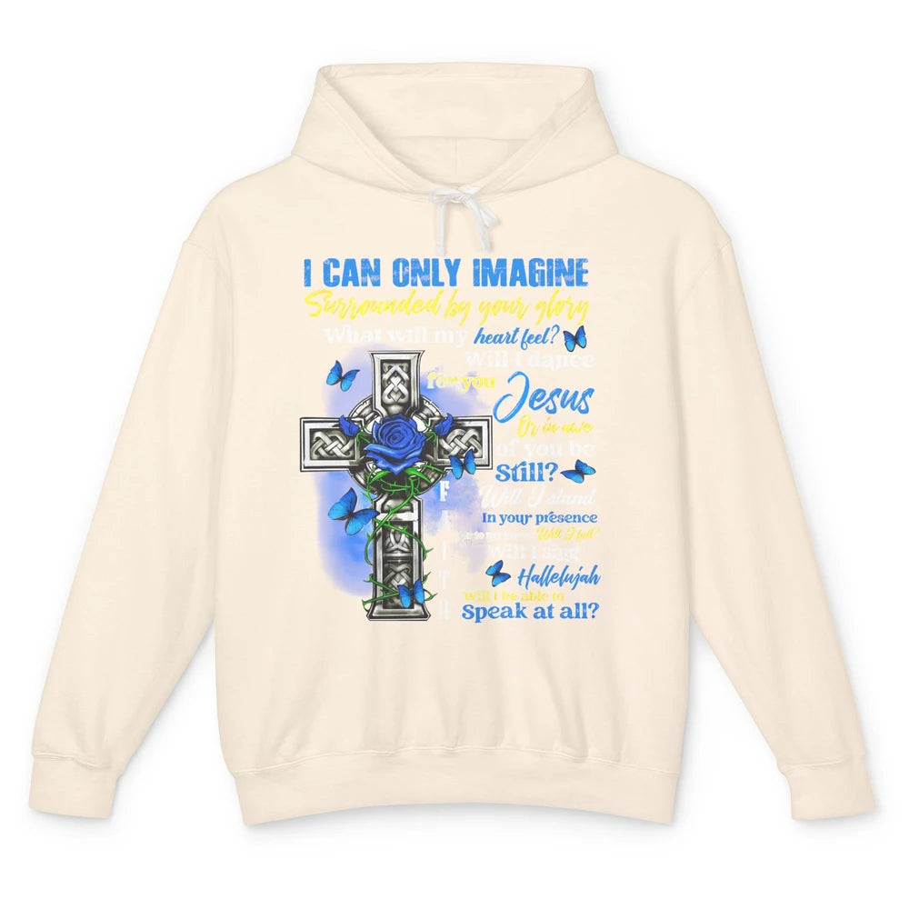 Butterfly Jesus Cross I Can Imagine Christian Religious Unisex Lightweight Hoodie