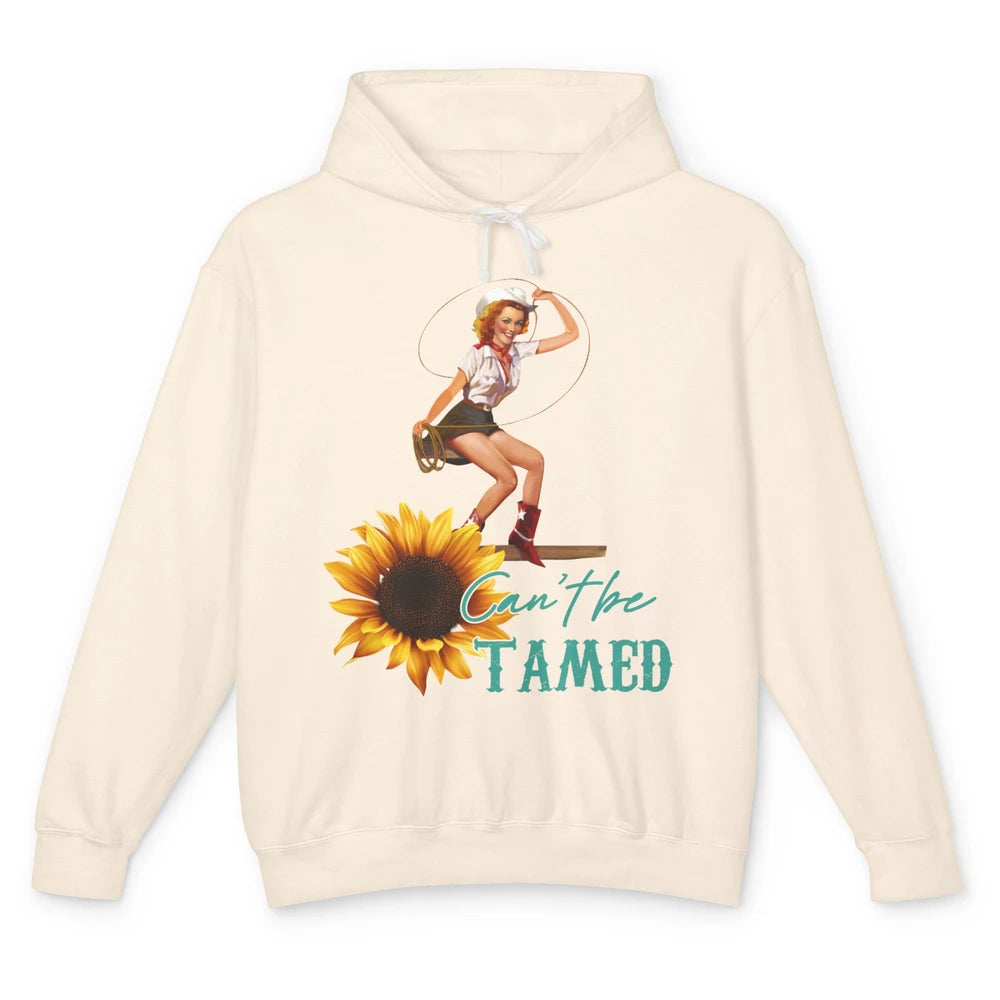 Retro Sunflower Cowgirl Can't Be Tamed Western Country Rodeo Unisex Lightweight Hoodie