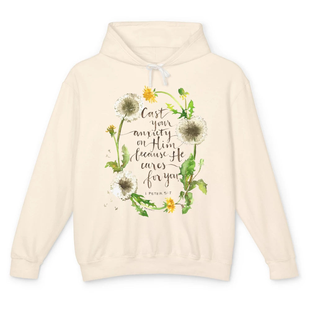 Floral Christian Faith Cast Your Anxiety On Him Bible Verse Unisex Lightweight Hoodie