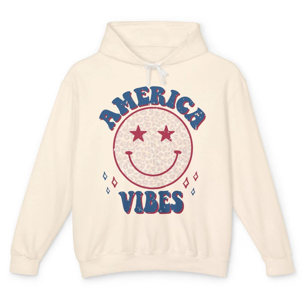 America Vibes Smile Patriotic 4th Of July Happy Face Summer Unisex Lightweight Hoodie