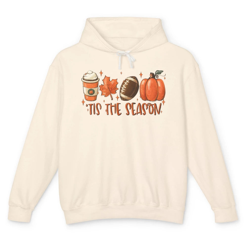 Pumpkin Spice Football Tis The Season Fall Thanksgiving Gift Unisex Lightweight Hoodie