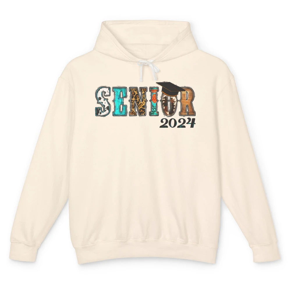 Sunflower Leopard Senior 2024 Graduate Bachelor Western Grad Unisex Lightweight Hoodie