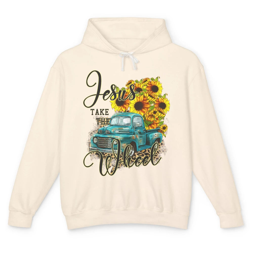 Sunflower Jesus Take The Wheel Truck Western Country Leopard Unisex Lightweight Hoodie