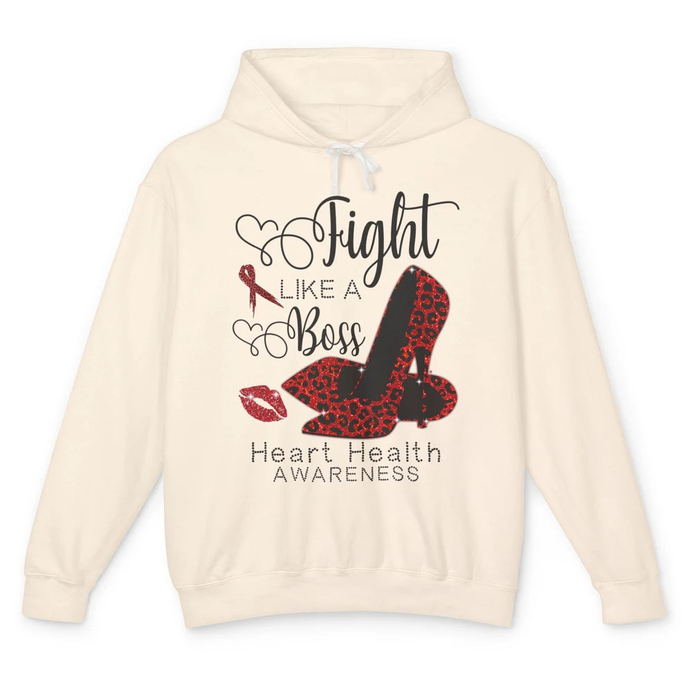 High Heel Fight Like Boss Red Ribbon Heart Health Awareness Unisex Lightweight Hoodie