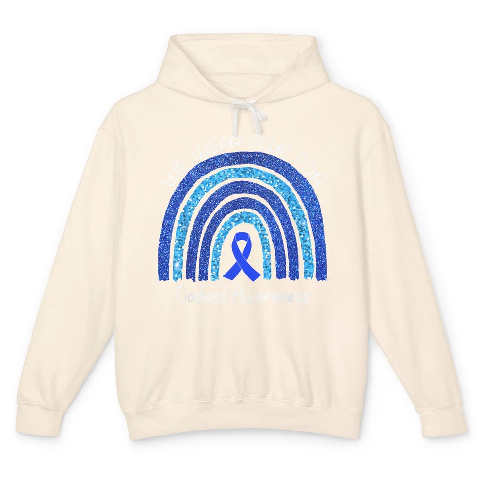 We Wear Blue Rainbow For Cadasil Awareness Month Blue Ribbon Unisex Lightweight Hoodie