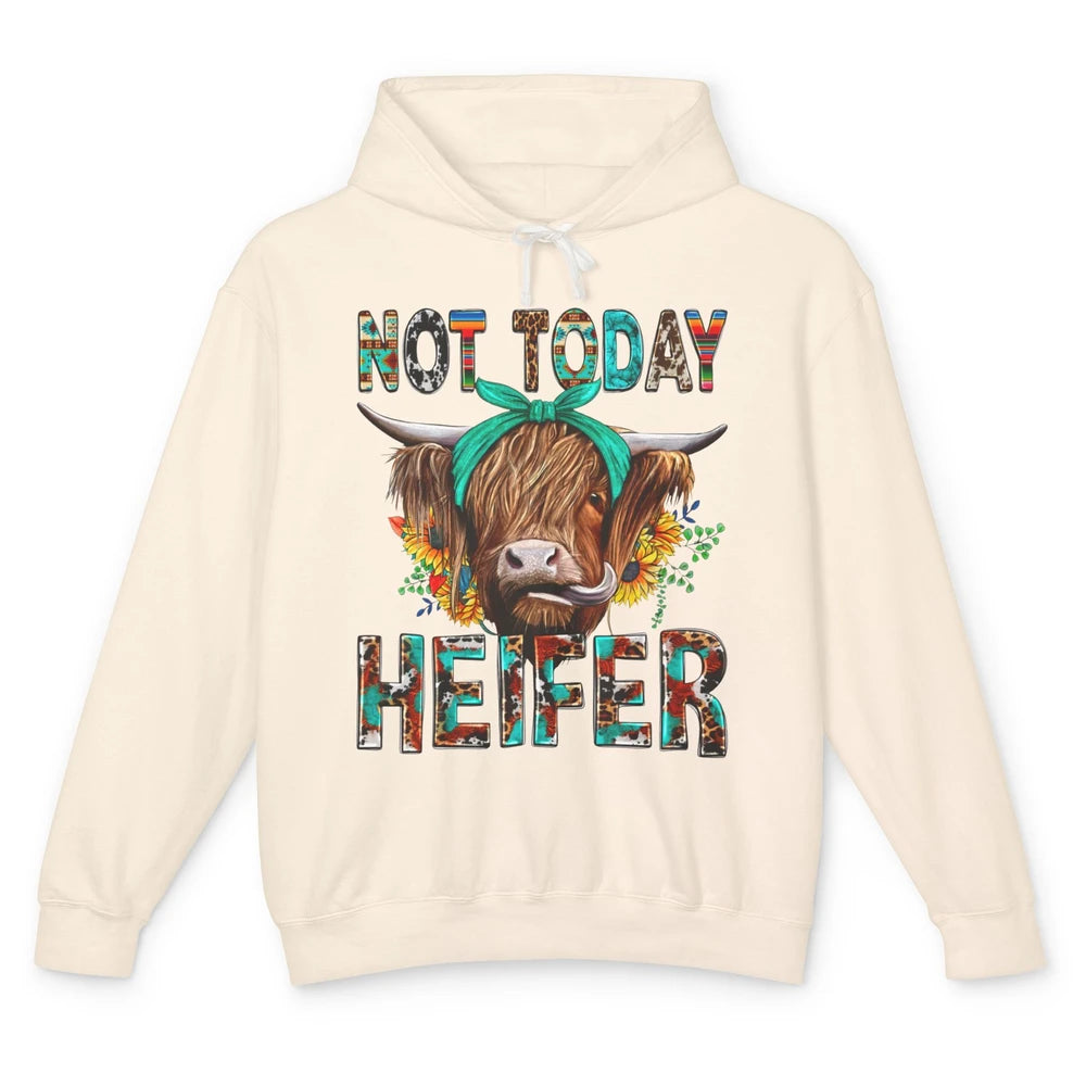 Leopard Highland Cow Sunglasses Not Today Heifer Western Cow Unisex Lightweight Hoodie