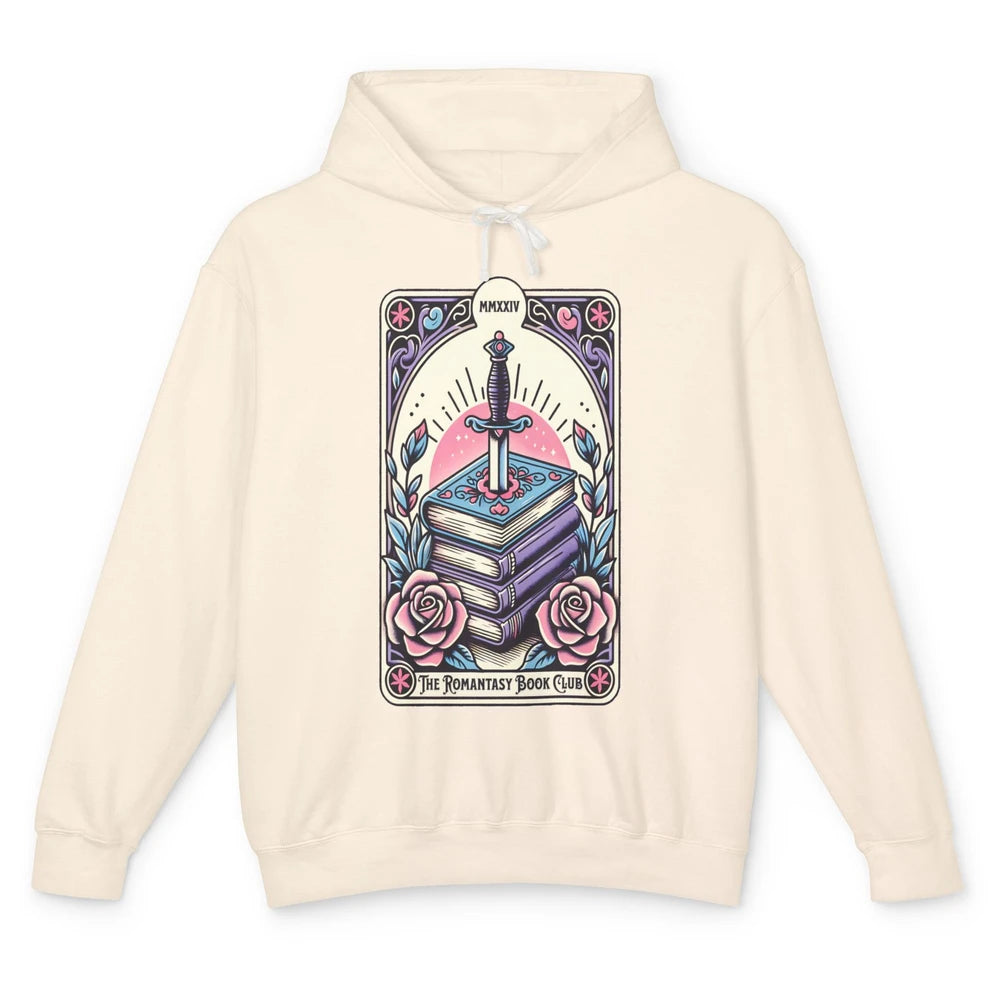 Romantasy Book Club Pastel Tarot Card Sword Floral Reading Books Bookish Bookworm Unisex Lightweight Hoodie