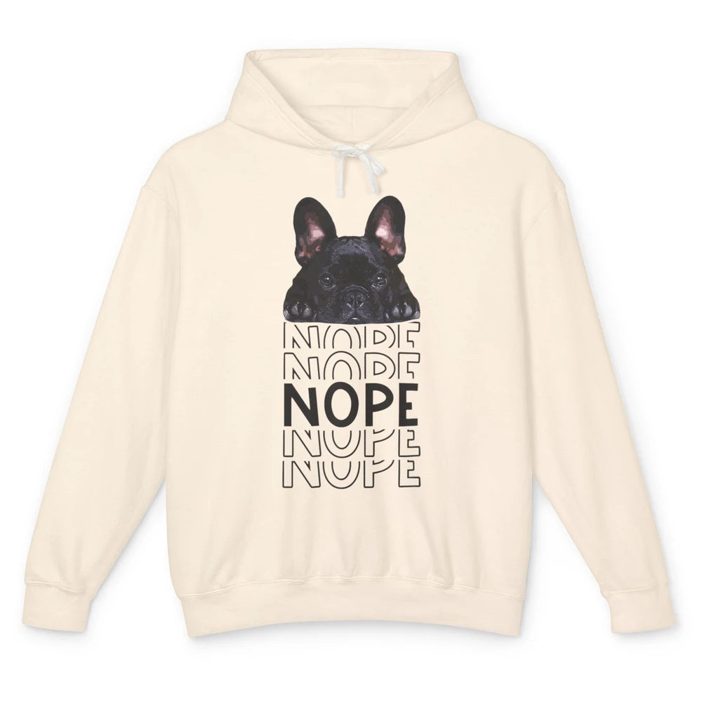 Nope Funny Lazy Black French Bulldog Lying Dog Owner Nap Unisex Lightweight Hoodie