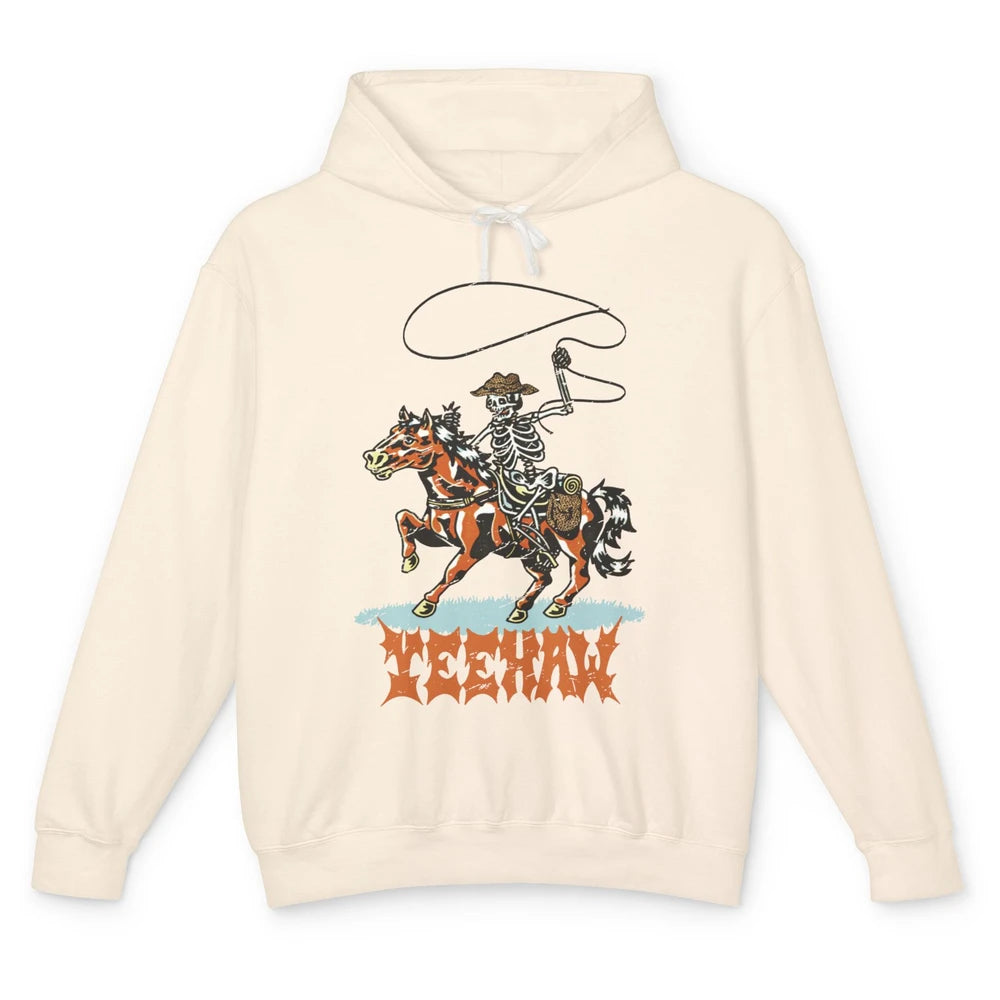 Retro Skeleton Cowboy Yeehaw Western Country Cowgirl Horses Unisex Lightweight Hoodie