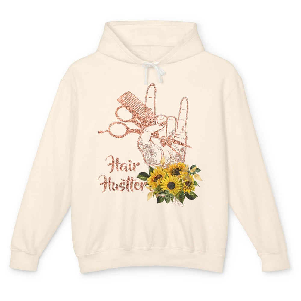 Hair Hustler Sunflower Barber Style Hairstylist Hairdresser Unisex Lightweight Hoodie