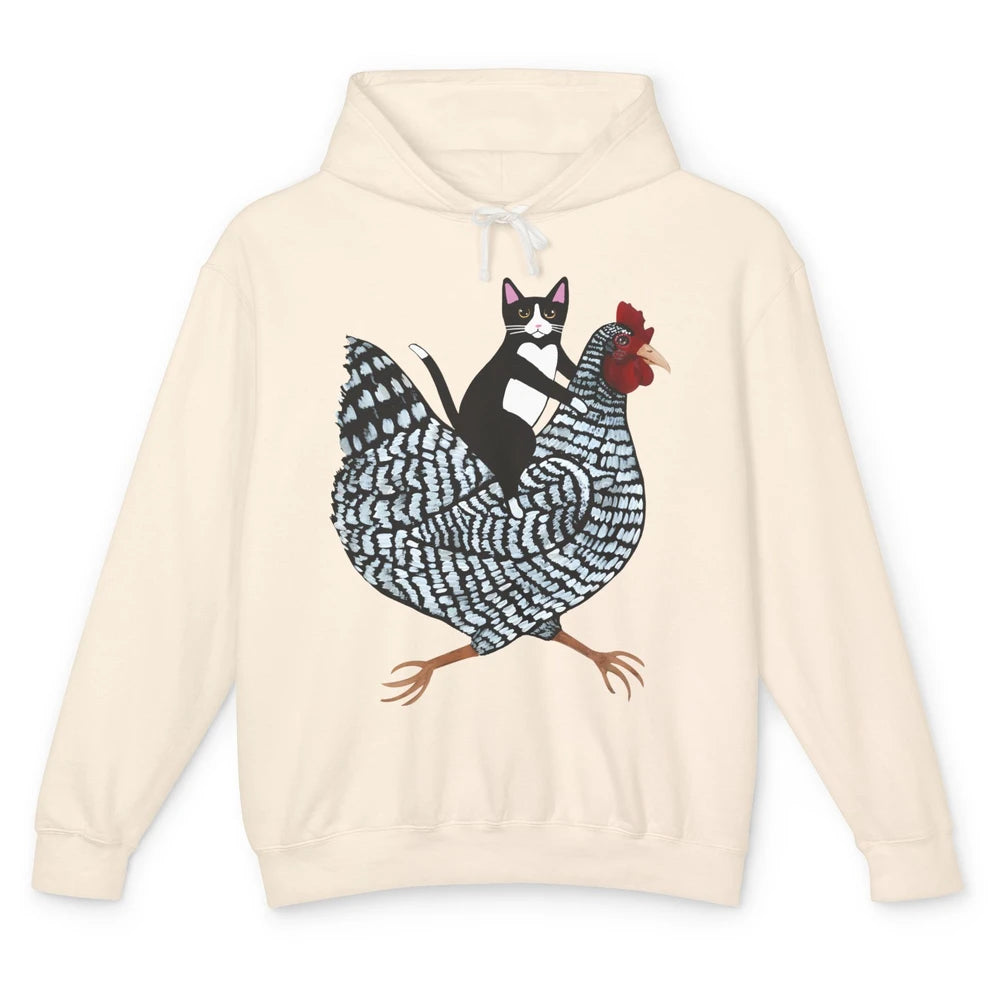 Tuxedo Cat On A Chicken Funny Cat Kitty Chicken Lovers Gift Unisex Lightweight Hoodie