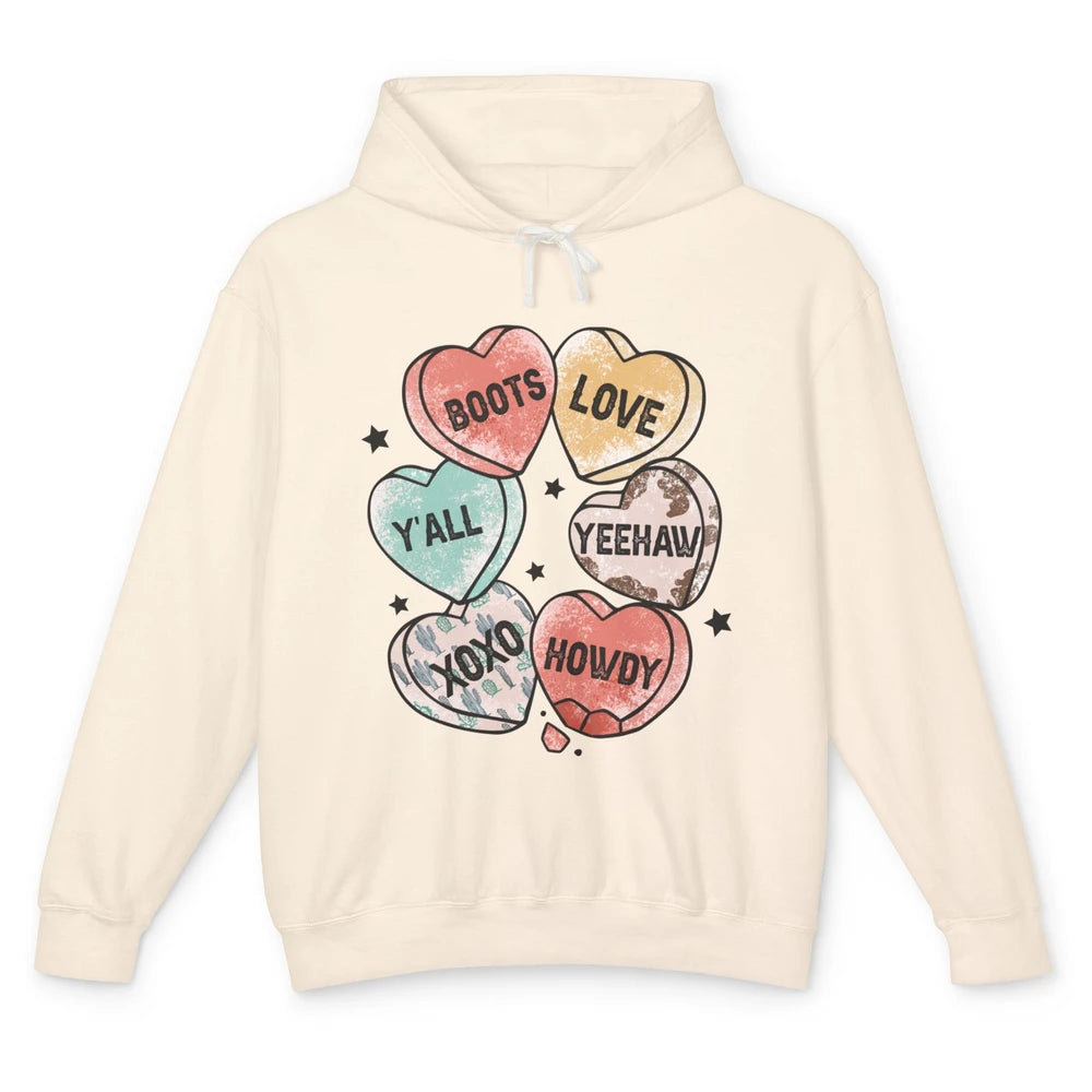 XOXO Love Cowboy Boots Howdy Cowgirl Hearts Western Country Happy Valentine's Day Yeehaw Vintage Cactus Unisex Lightweight Hoodie