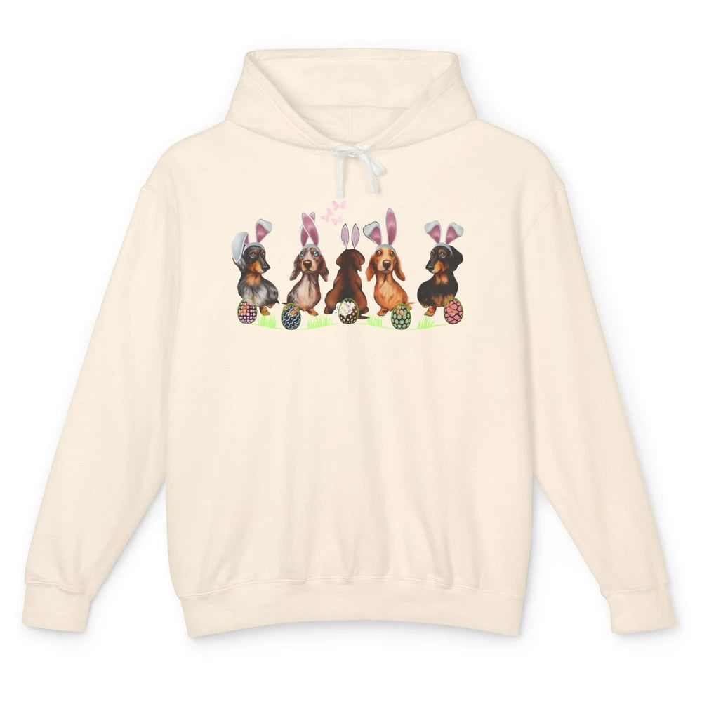 Easter Dachshund With Bunny Ears Cute Dachshund Easter Eggs Unisex Lightweight Hoodie