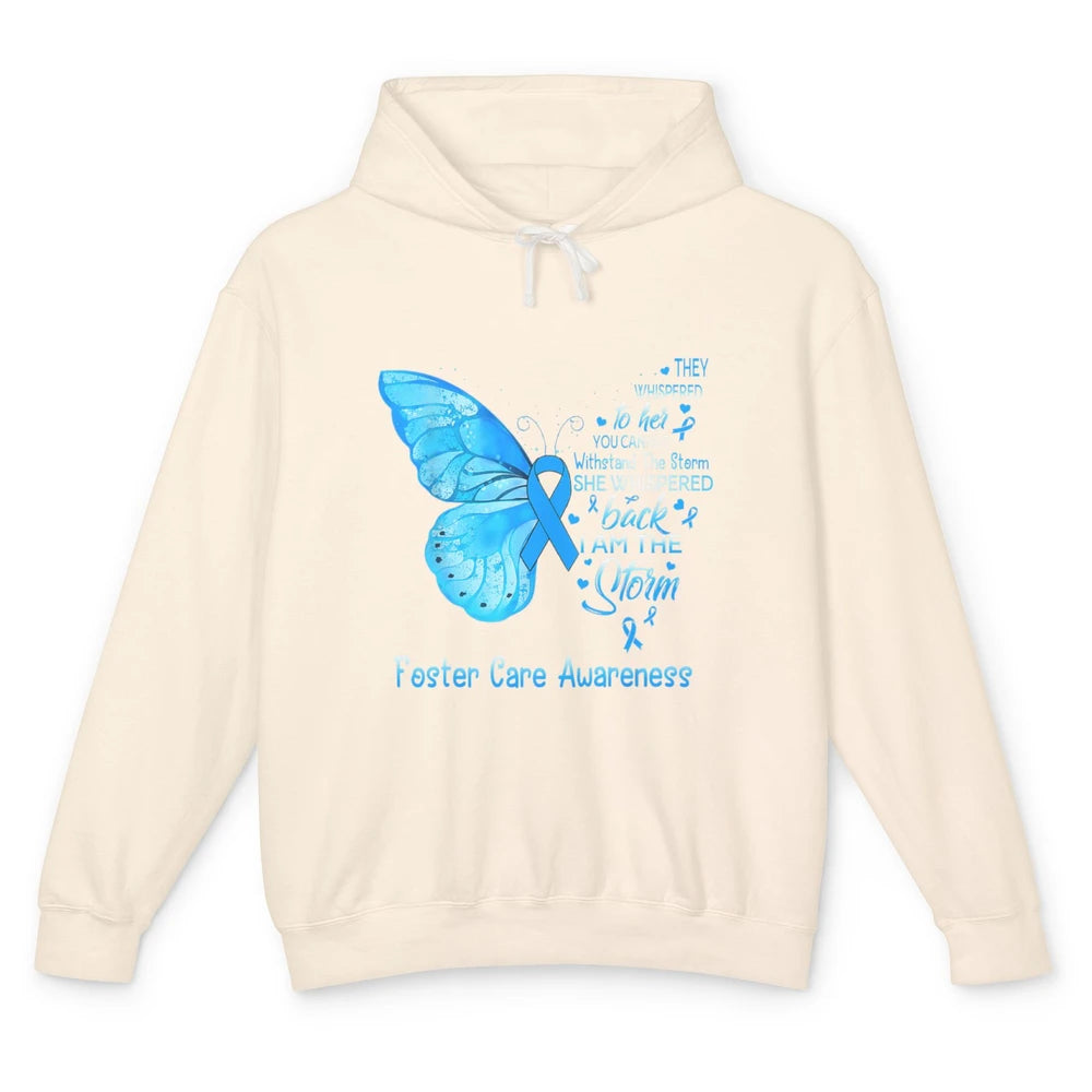 Butterfly Storm Warrior Foster Care Awareness Blue Ribbon Unisex Lightweight Hoodie