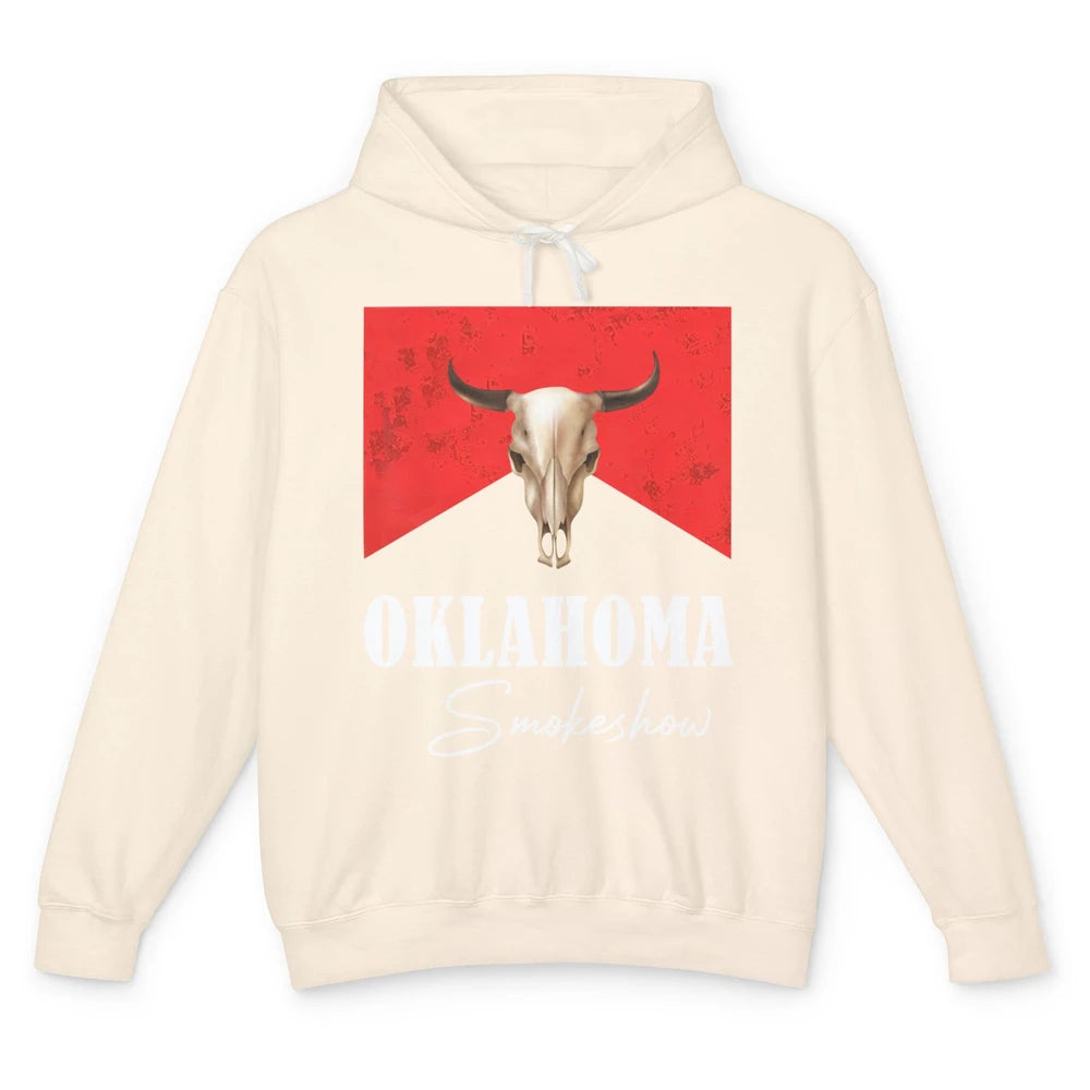 Boho Bull Skull Cow Print Oklahoma Smokeshow Western Country Unisex Lightweight Hoodie