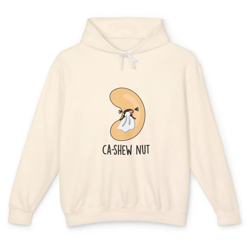 Funny Cashew Nut Sneezing Food Pun Sarcastic Humor Vegan Unisex Lightweight Hoodie