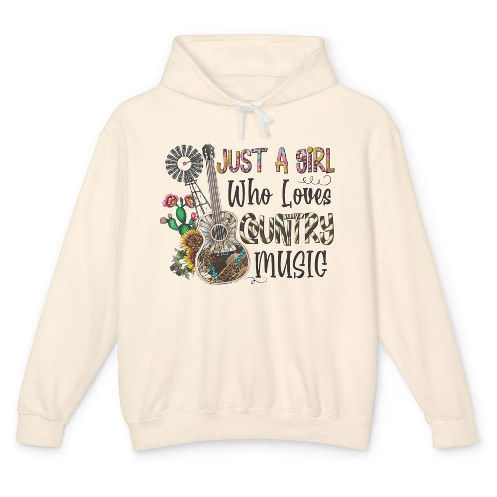 Just A Girl Who Loves Country Music Western Guitar Windmill Unisex Lightweight Hoodie