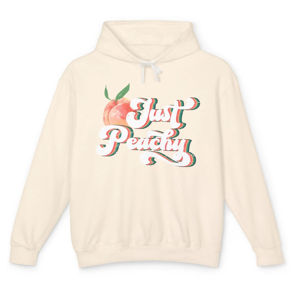 Just Peachy Retro 70s Georgia Peaches Summer Fruit Sarcastic Unisex Lightweight Hoodie