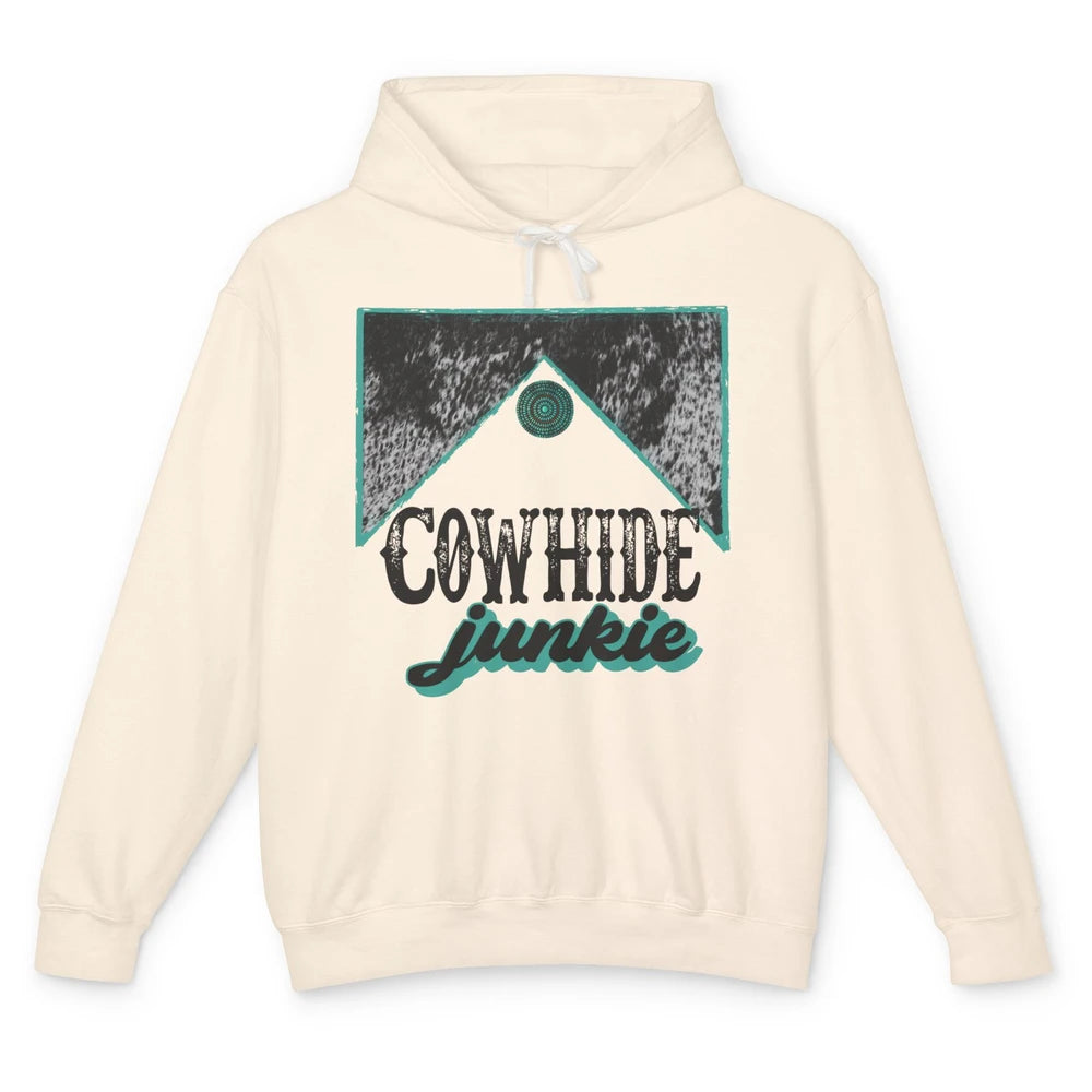 Retro Cowhide Junkie Western Country Cowboy Cowgirl Gift Unisex Lightweight Hoodie