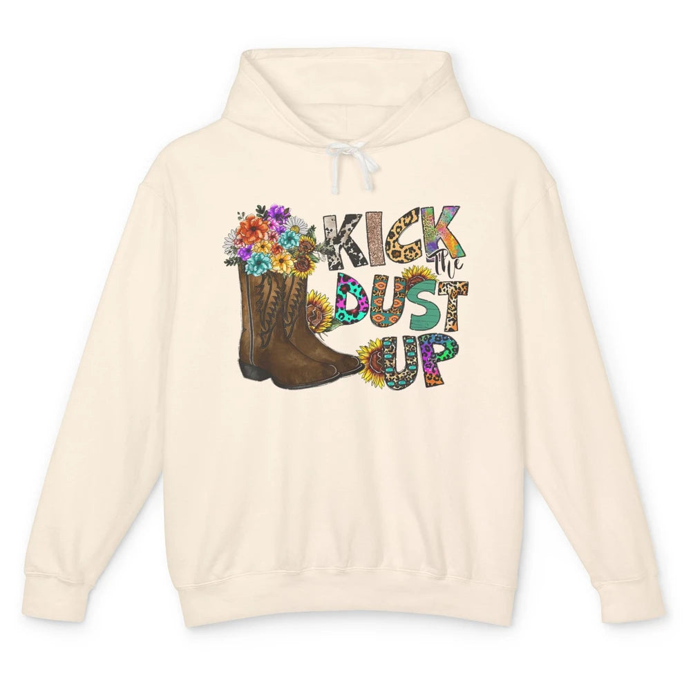 Floral Cowgirl Boots Kick Dust Up Sunflowers Leopard Cowboy Unisex Lightweight Hoodie