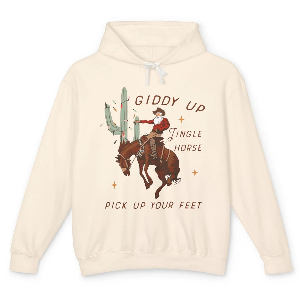 Cowboy Santa Giddy Up Jingle Horse Pick Up Western Christmas Unisex Lightweight Hoodie