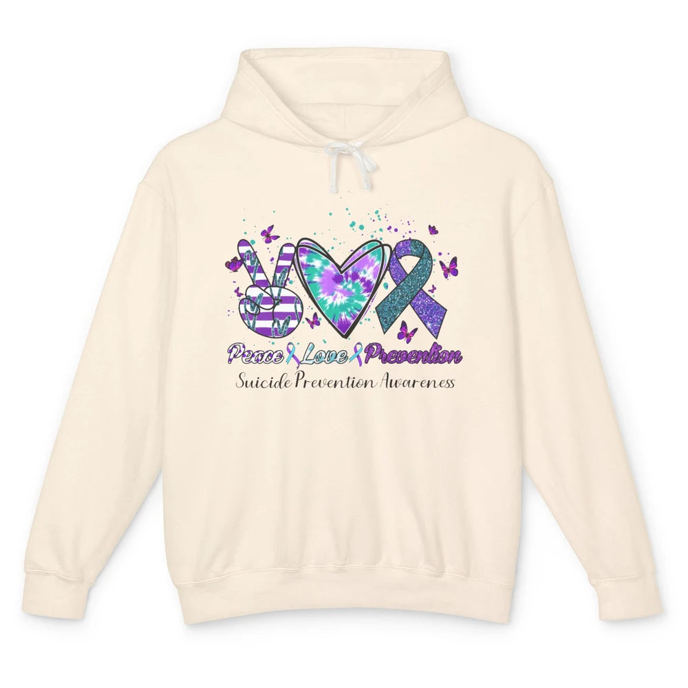 Peace Love Prevention Teal Purple Ribbon Suicide Awareness Unisex Lightweight Hoodie