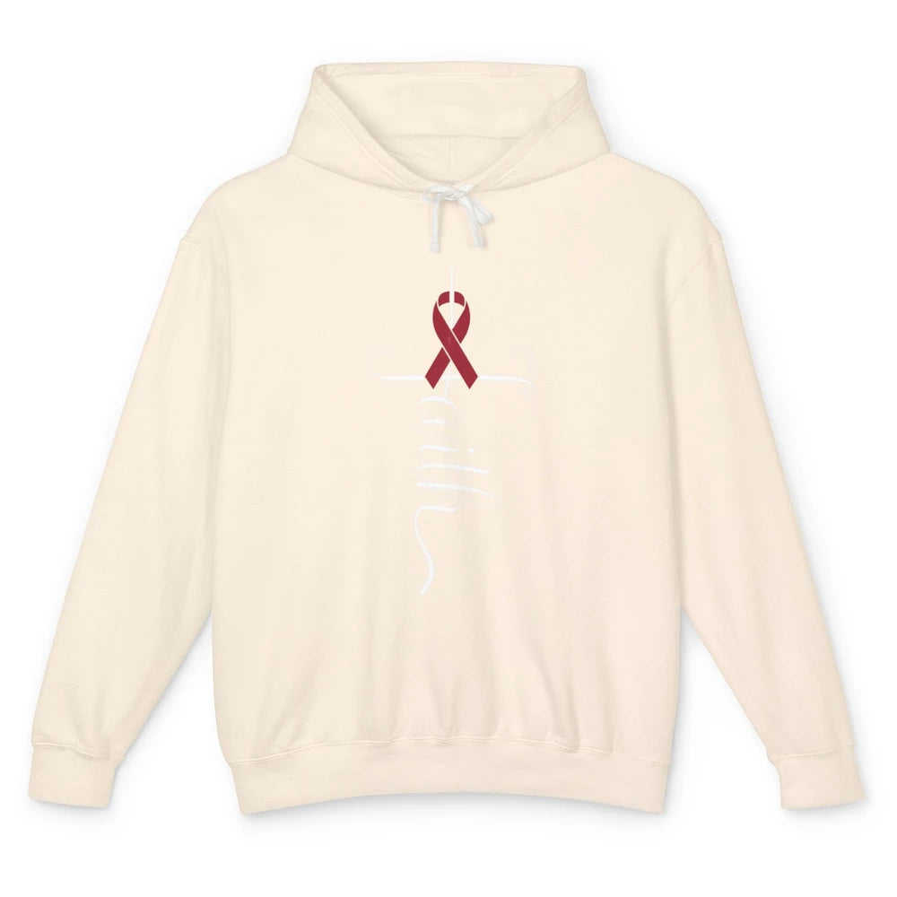 Burgundy Ribbon Faith God Multiple Myeloma Cancer Awareness Unisex Lightweight Hoodie