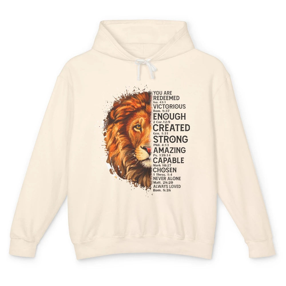 Lion Face You Are Redeemed Bible Verse Christian Faith Unisex Lightweight Hoodie