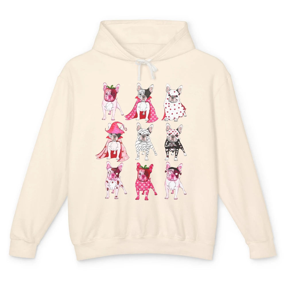 French Bulldog Valentine Frenchie Pink Spooky Valentines Day Unisex Lightweight Hoodie